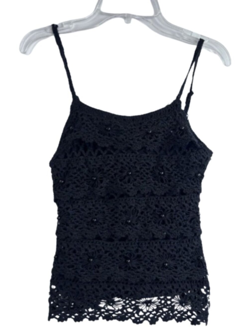 Oh Yes Women's Crochet Beaded Camisole Top Black Size S NWT